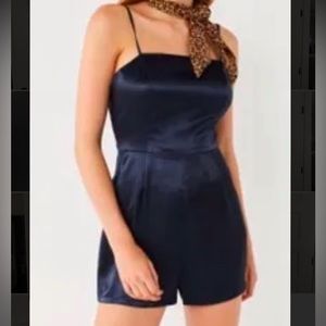 Urban outfitters navy blue satin romper